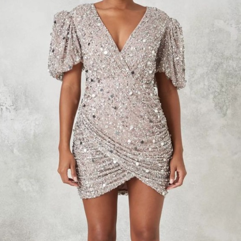 NEW Peace + Love Blush Embellished Puff Sleeve Mini Dress | Missguided